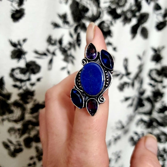 New Lapis Lazuli, Iolite and Amethyst 925 Silver Ring. - Picture 2 of 8